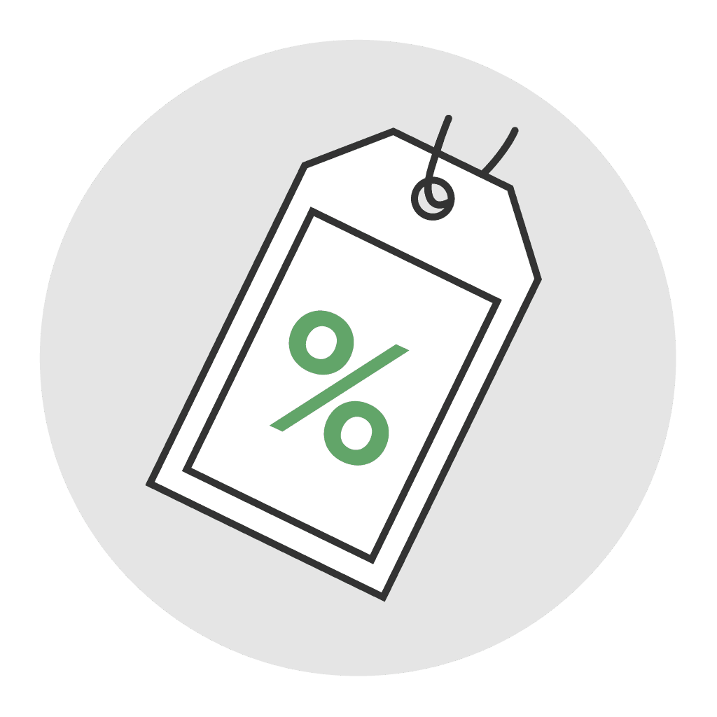 An image of a tag with a percentage size