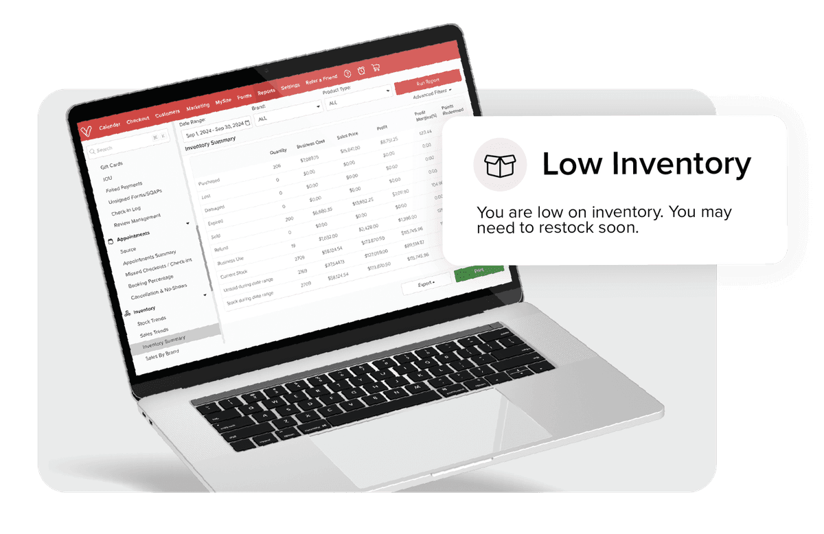 An image of phone and web page showing Vagaro's reporting feature within the salon, spa and fitness software.