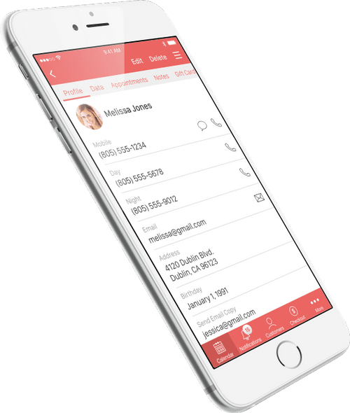 An image of a phone showing customer information within Vagaro's customer tracking software.
