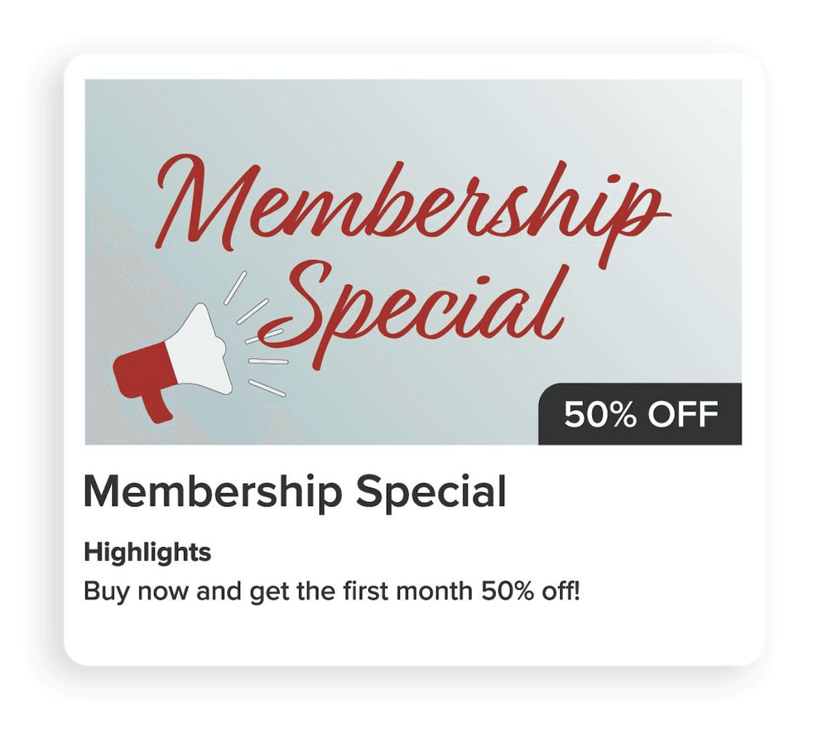 A customer popup of a membership special offer within Vagaro's salon, spa and fitness software.