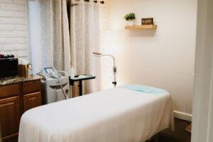 Bed in med spa treatment room