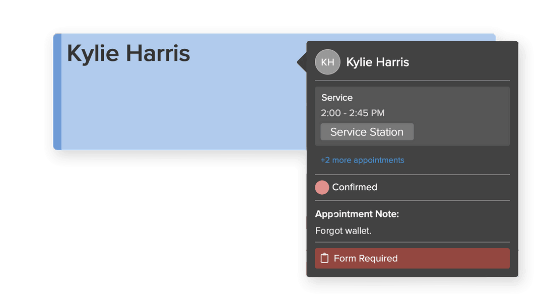 An image of customer pop up notes in Vagaro's business calendar software.