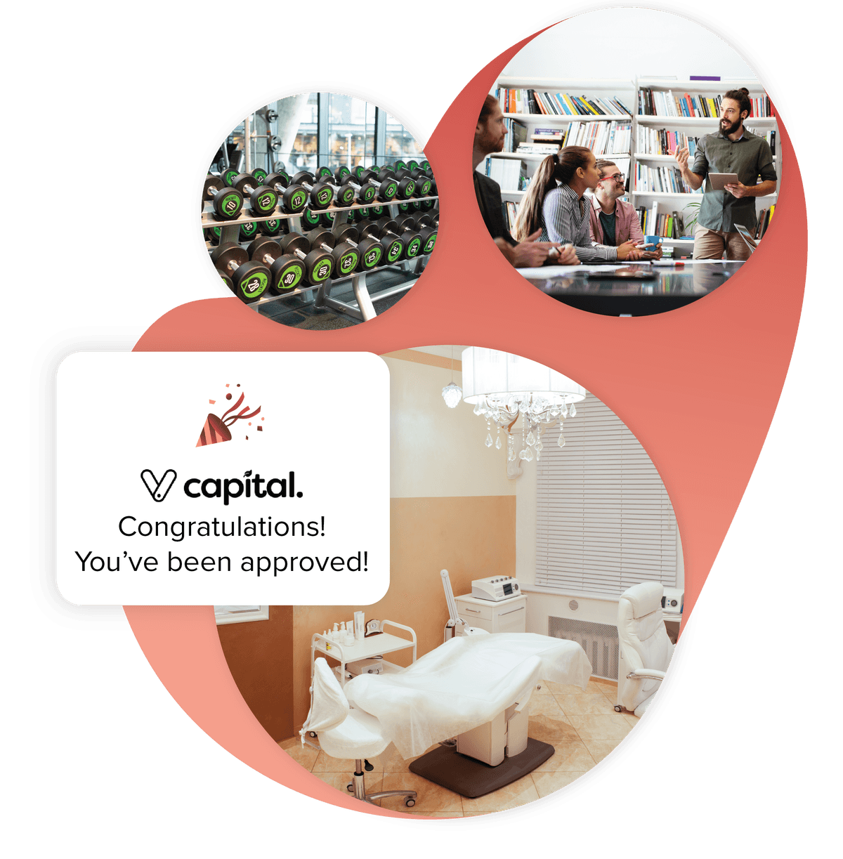 An image of a customer popup in Vagaro's salon, spa and fitness software showing an approval message for flexible funding for Vagaro Capital.