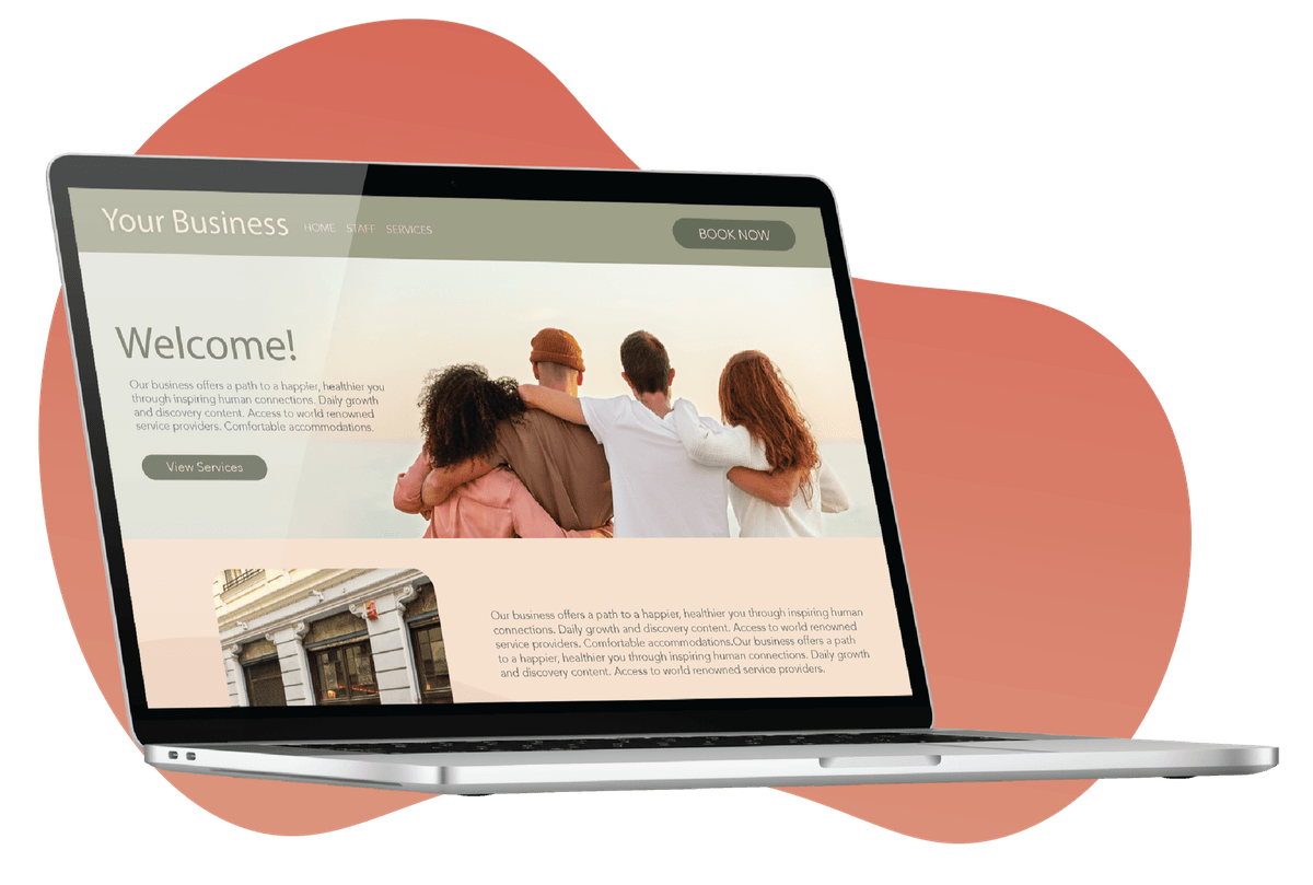 A picture of a laptop screen showing Vagaro's salon, spa and fitness business website builder - MySite.