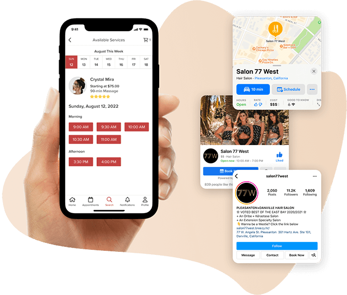 A tablet and phone showing Vagaro’s online booking and customer popups in our medical spa software & marketplace.