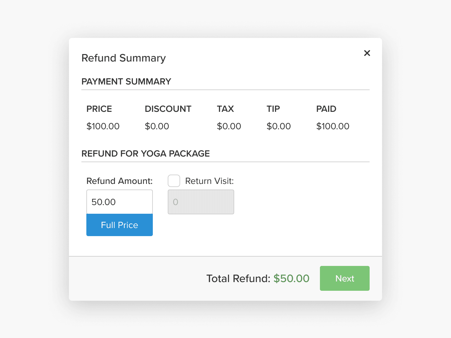 Refund a Partially Redeemed Package