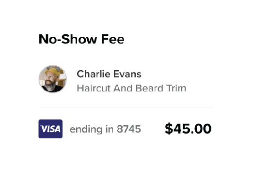 Barber app window charging no-show fee of $45